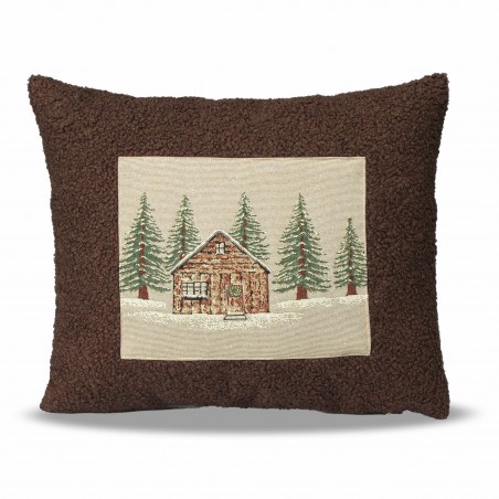 Cuscino 38x32 cot/pe Jacquard +teddy marrone Baita c/interno